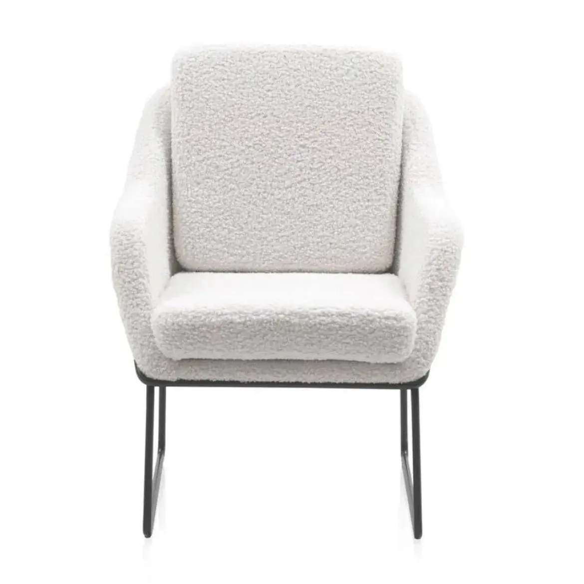 Sillón blanco tapizado con patas metálicas negras GABAR 10779