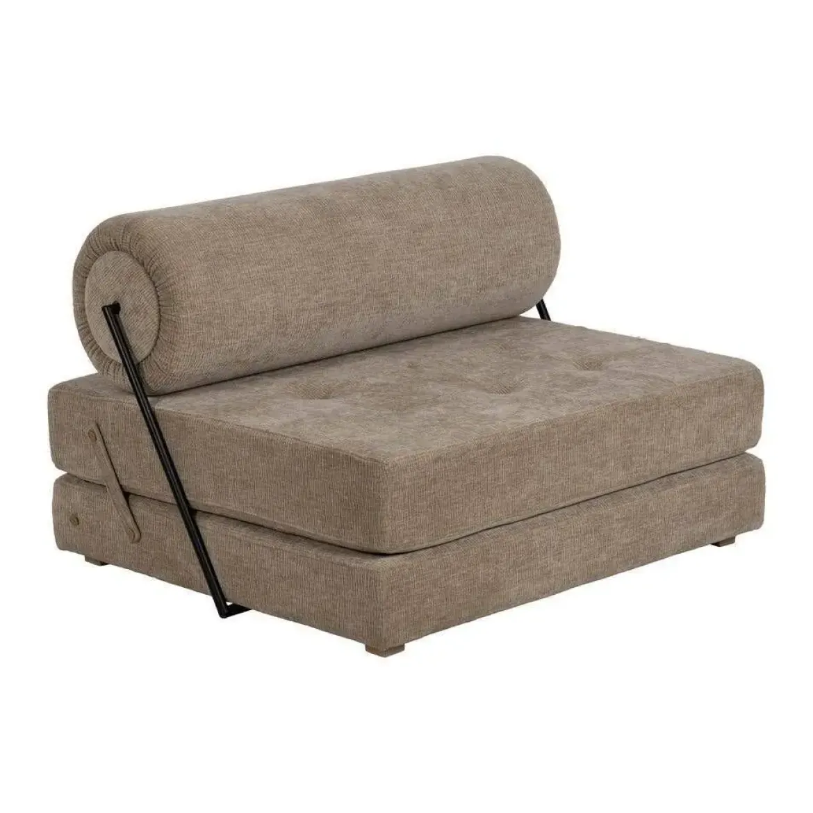 Sillón Cama Beige de Tejido Suave y Estructura de Madera 613617