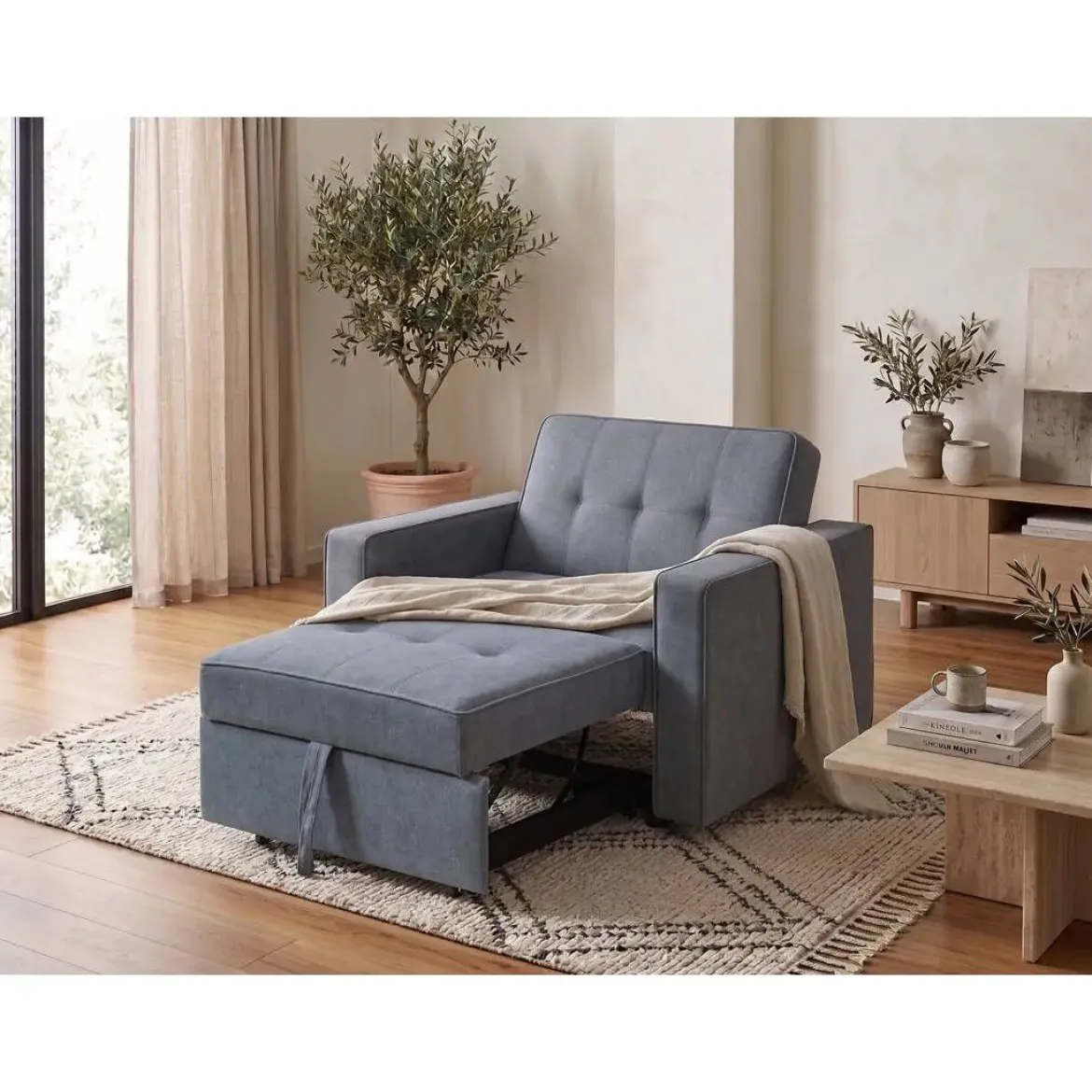 Sillón Cama Tapizado en Poliéster con Cama Extraíble IZAN