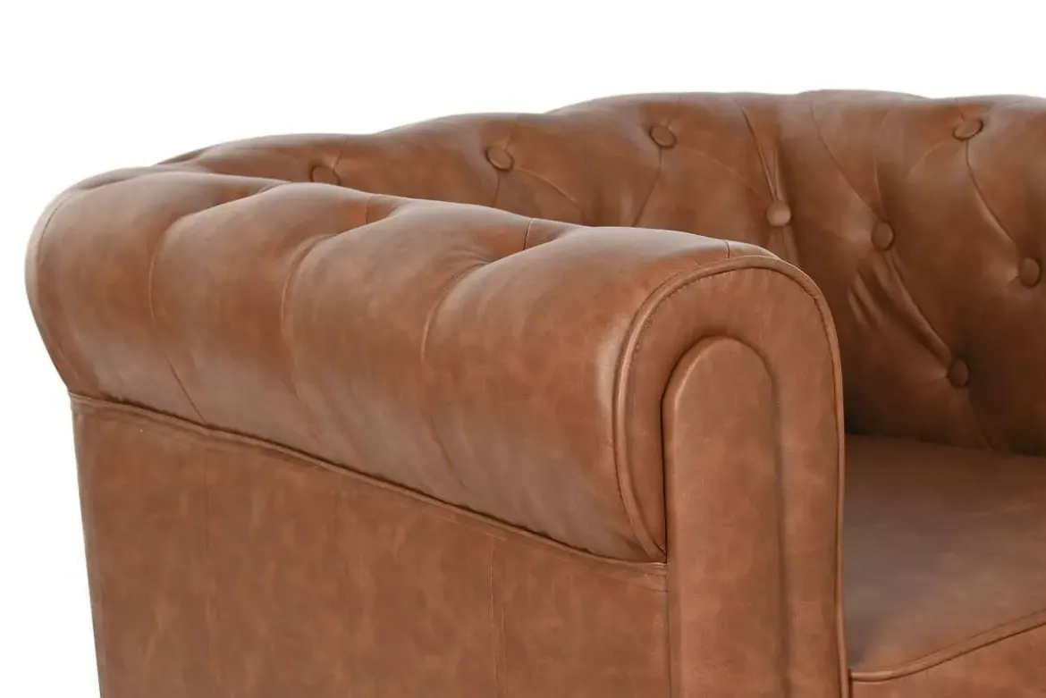 Sillón Chesterfield Estructura Tapizada en Simil Piel Marrón MB-210591
