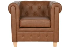 Sillón Chesterfield Estructura Tapizada en Simil Piel Marrón MB-210591