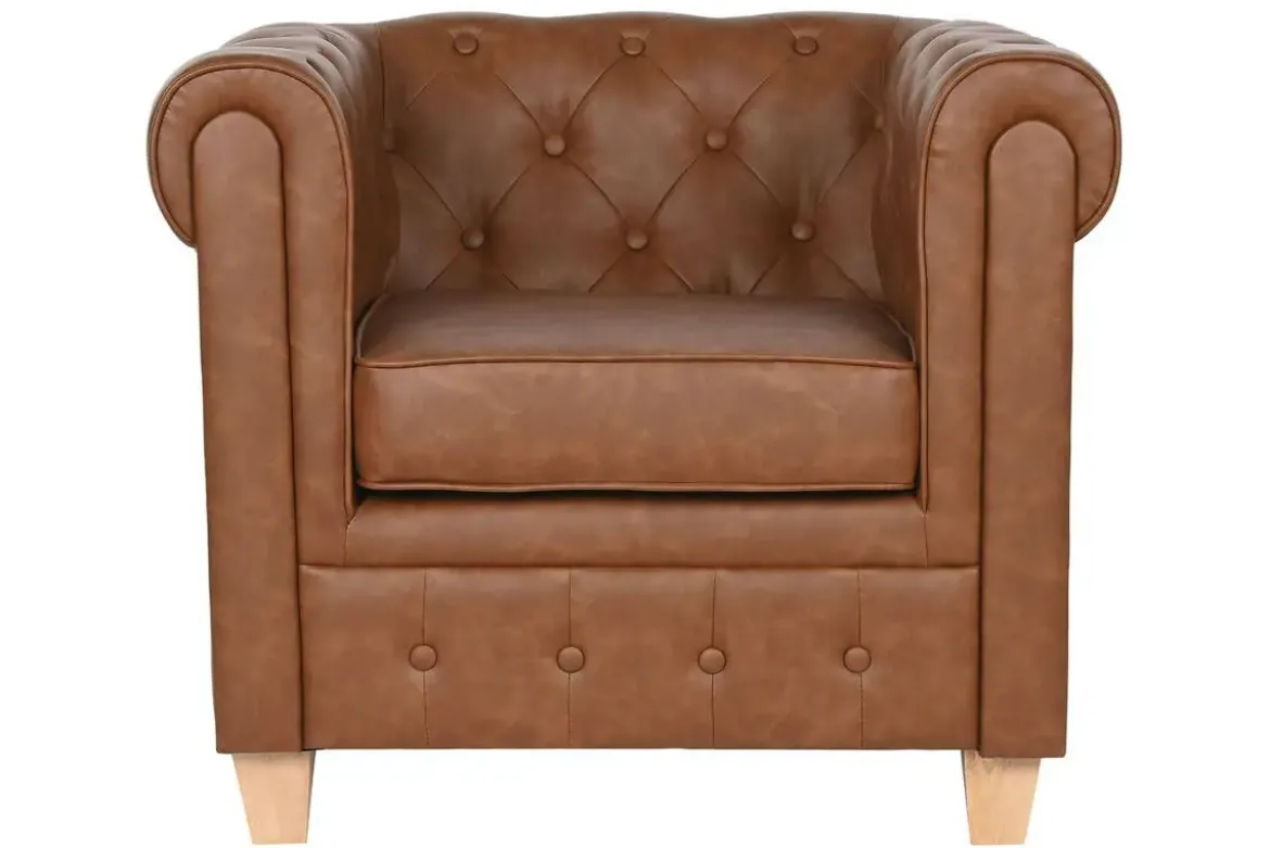 Sillón Chesterfield Estructura Tapizada en Simil Piel Marrón MB-210591