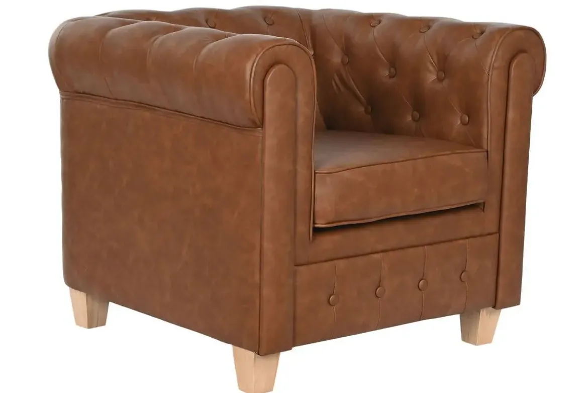 Sillón Chesterfield Estructura Tapizada en Simil Piel Marrón MB-210591