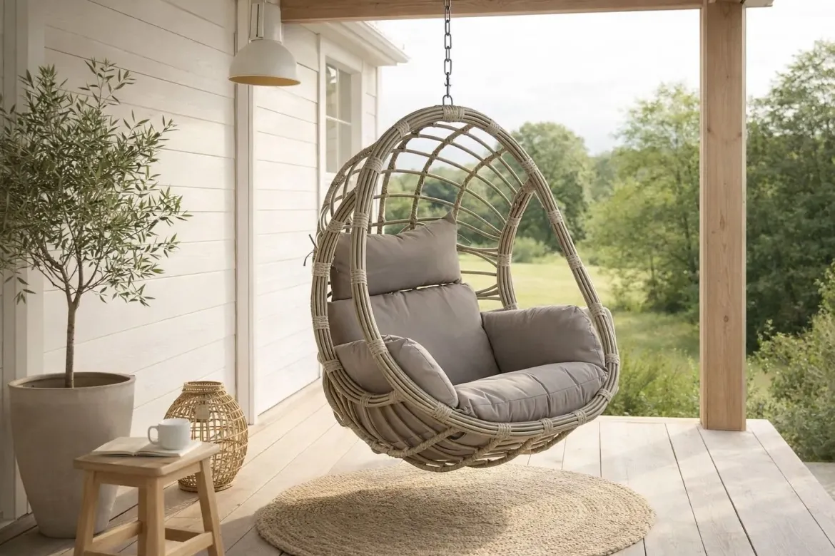 Sillón Colgante de Ratán Sintético con Cojines