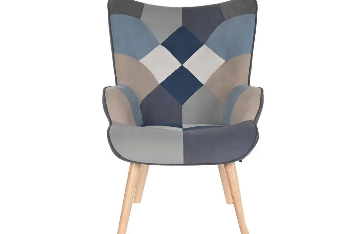 Sillón de Lectura Patchwork con Reposapiés en Lino MB-205533