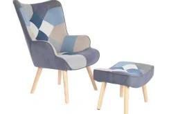 Sillón de Lectura Patchwork con Reposapiés en Lino MB-205533