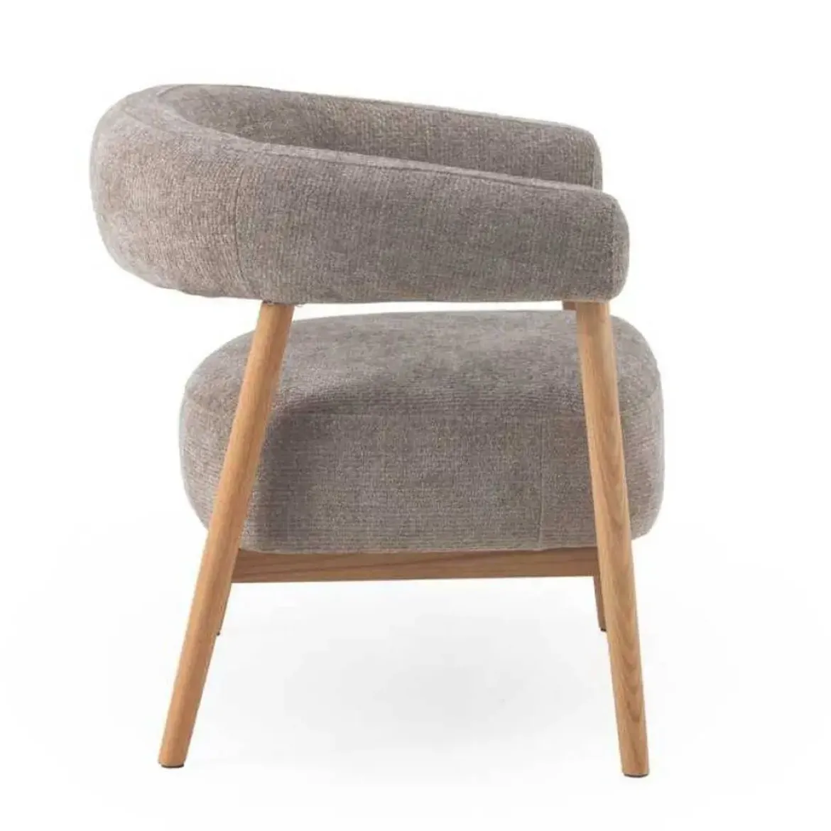 Sillón de Madera de Roble Natural Tapizado en Chenilla Topo GABAR 11686