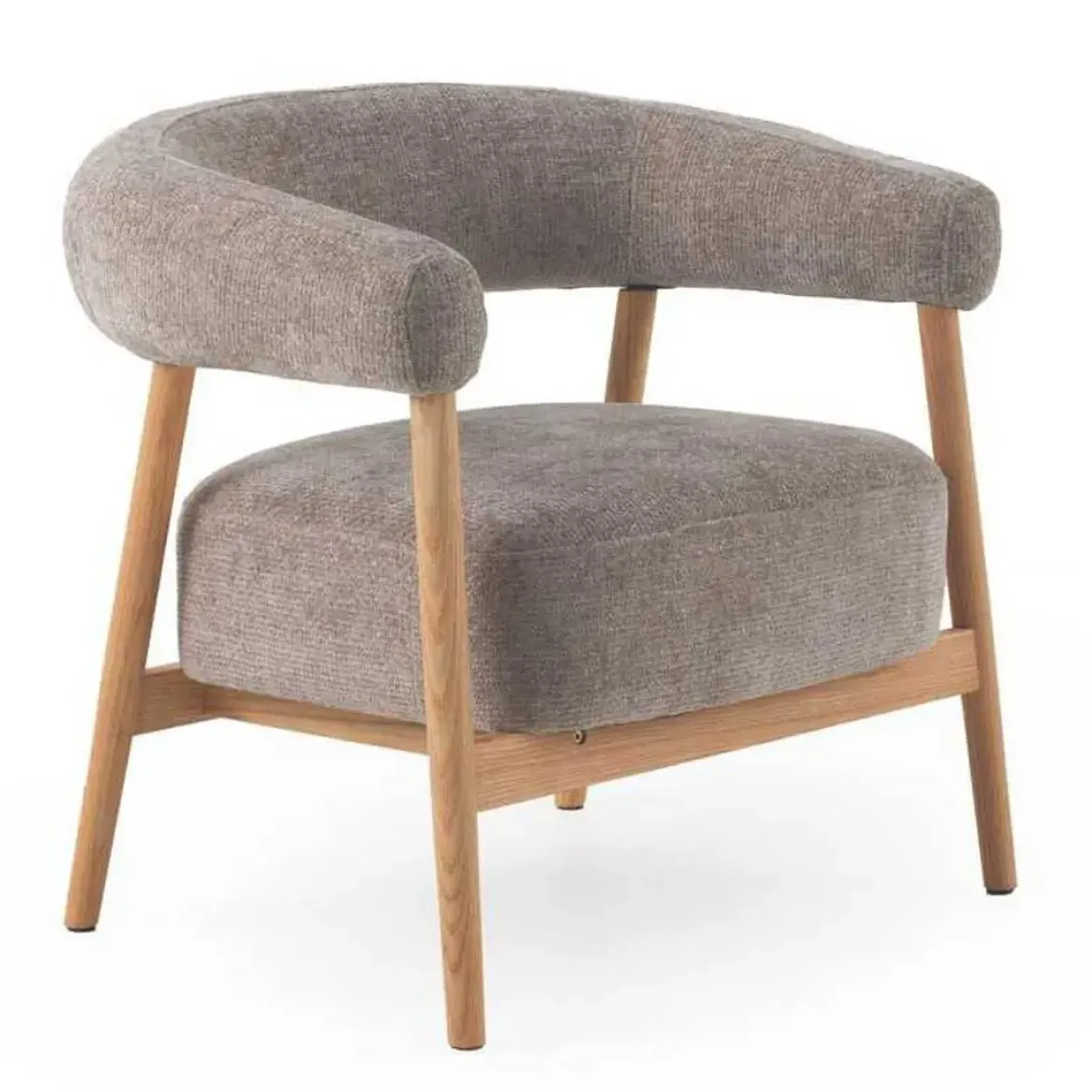 Sillón de Madera de Roble Natural Tapizado en Chenilla Topo GABAR 11686
