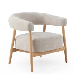 Sillón de Madera de Roble Natural Tapizado en Chenilla Blanca GABAR 11685