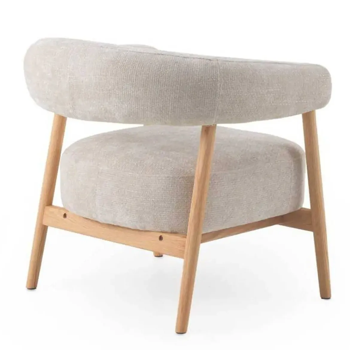 Sillón de Madera de Roble Natural Tapizado en Chenilla Blanca GABAR 11685