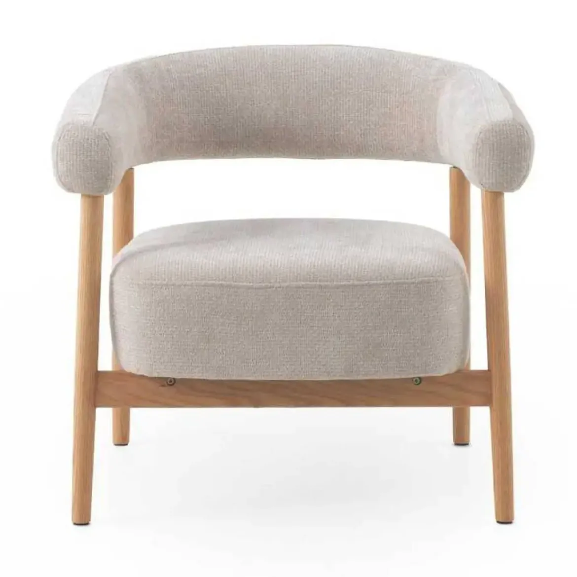 Sillón de Madera de Roble Natural Tapizado en Chenilla Blanca GABAR 11685