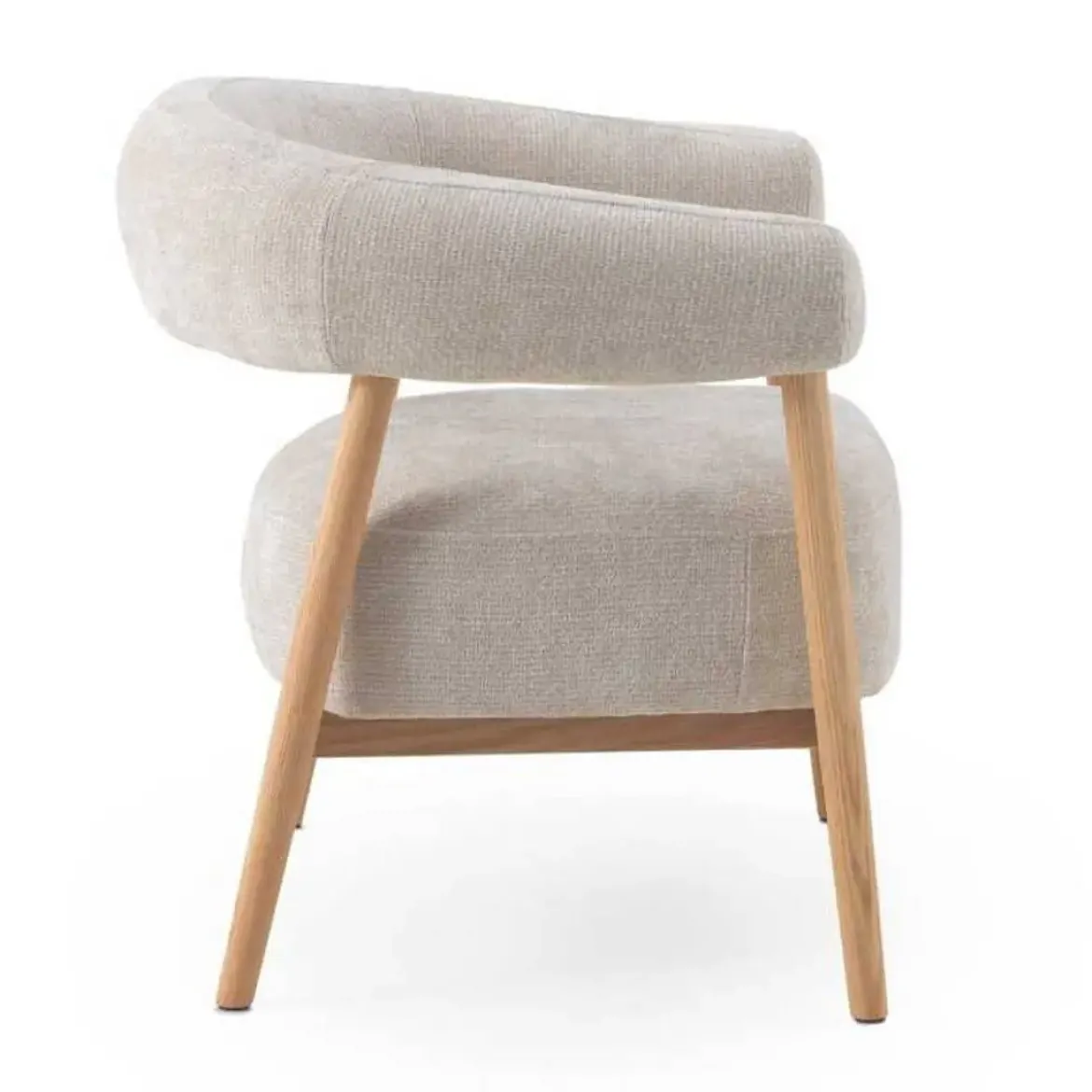Sillón de Madera de Roble Natural Tapizado en Chenilla Blanca GABAR 11685