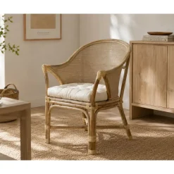 Sillón de Ratán Natural con Cojín de Algodón MB-207723
