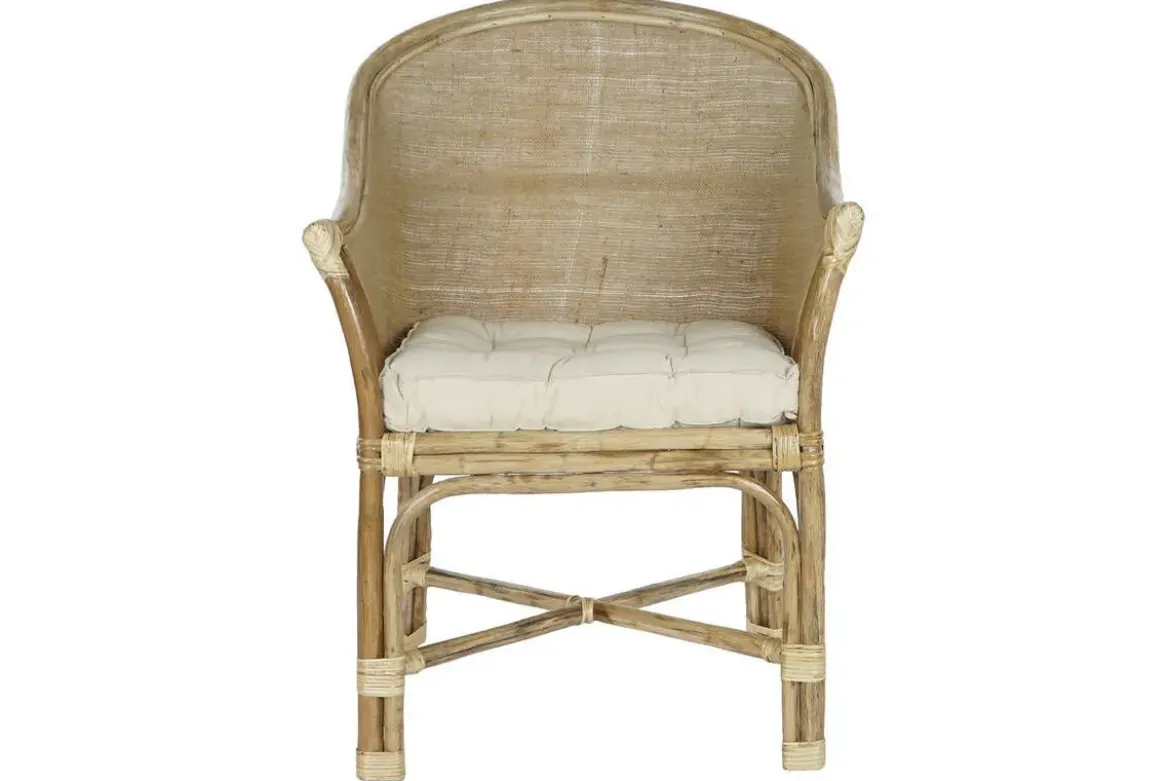 Sillón de Ratán Natural con Cojín de Algodón MB-207723