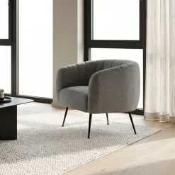 Sillón de Salón en Poliéster Gris con Patas Metálicas MB-207908
