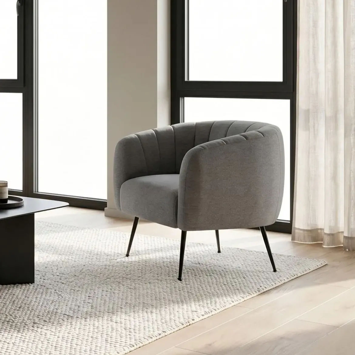 Sillón de Salón en Poliéster Gris con Patas Metálicas MB-207908