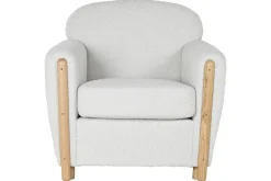 Sillón de Salón Tapizado en Bouclé Blanco con Estructura de Madera MB-217365