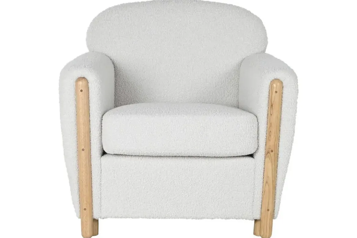 Sillón de Salón Tapizado en Bouclé Blanco con Estructura de Madera MB-217365