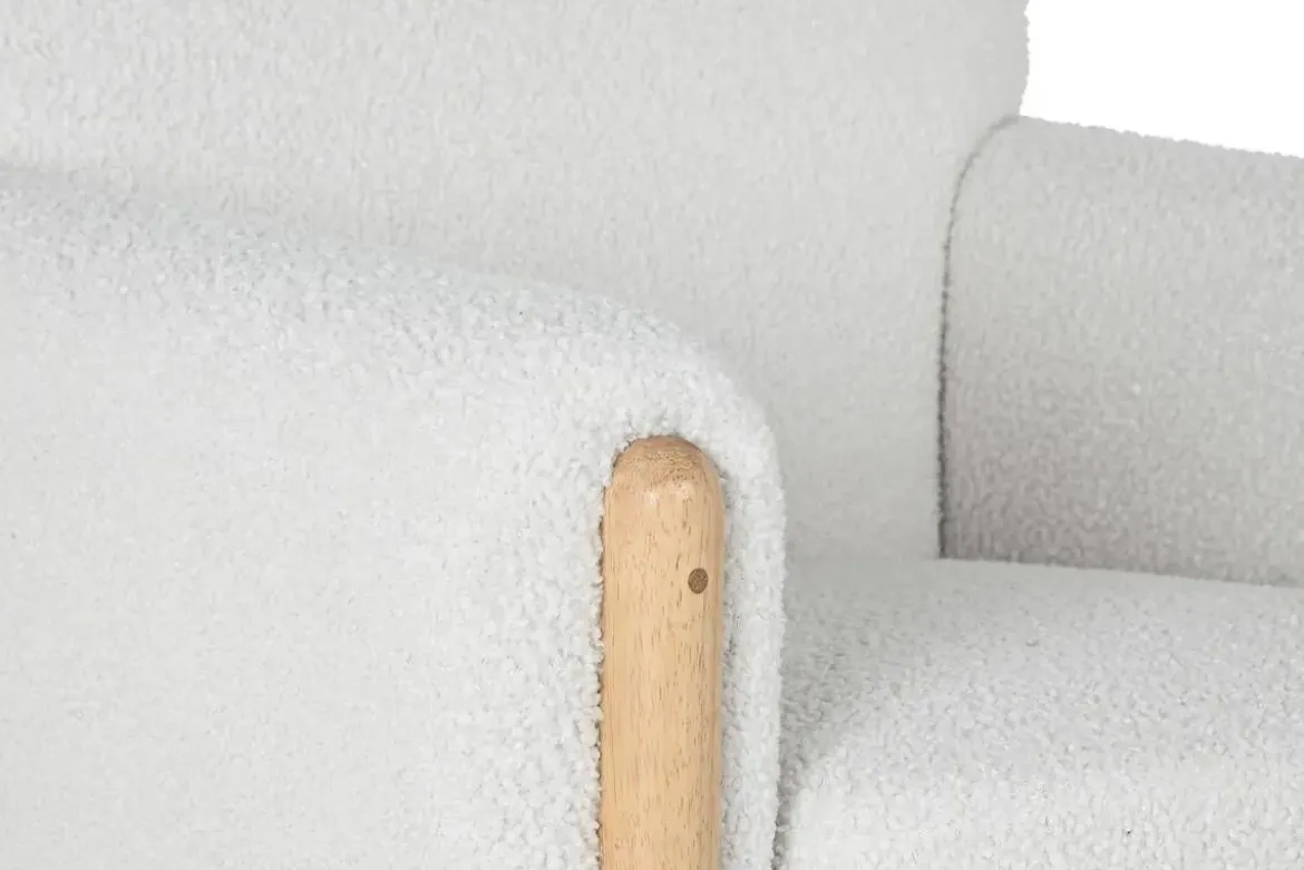 Sillón de Salón Tapizado en Bouclé Blanco con Estructura de Madera MB-217365