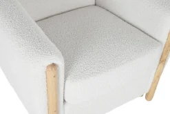 Sillón de Salón Tapizado en Bouclé Blanco con Estructura de Madera MB-217365