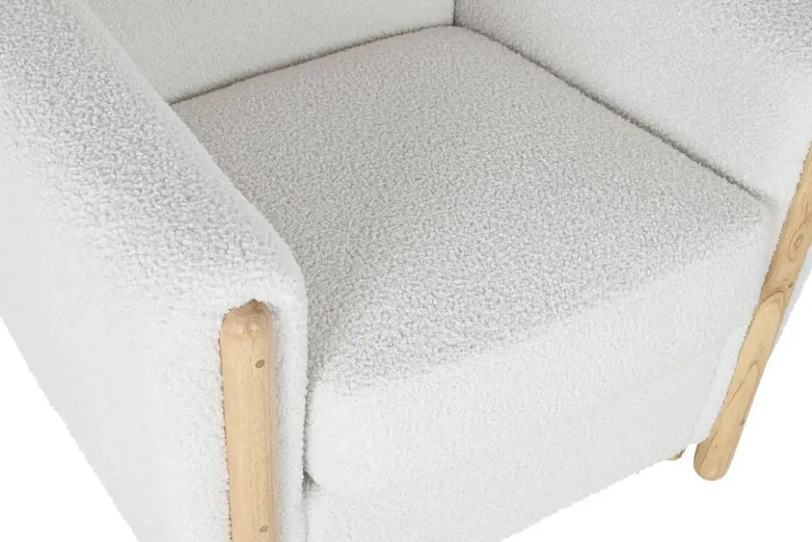 Sillón de Salón Tapizado en Bouclé Blanco con Estructura de Madera MB-217365