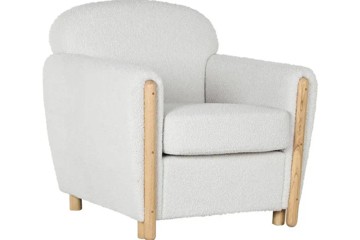 Sillón de Salón Tapizado en Bouclé Blanco con Estructura de Madera MB-217365