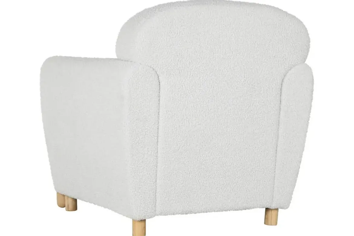 Sillón de Salón Tapizado en Bouclé Blanco con Estructura de Madera MB-217365
