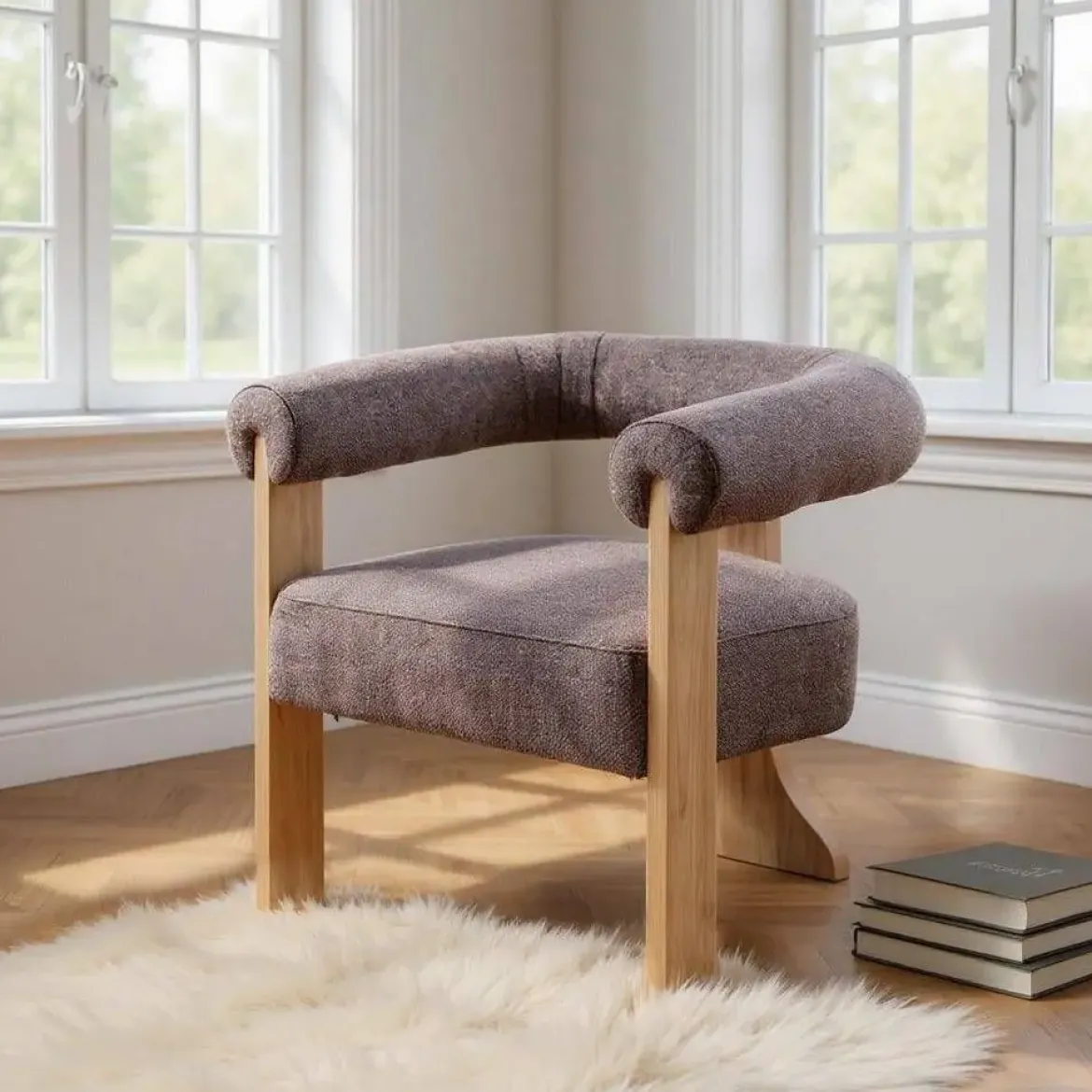 Sillón de Salón Tapizado Jaspeado Gris Rosa con Patas de Madera 615252