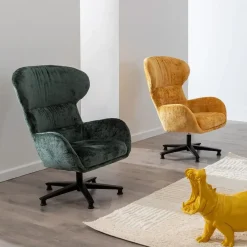 Sillón Giratorio Mostaza con Base Metálica y Tapizado Suave 612621