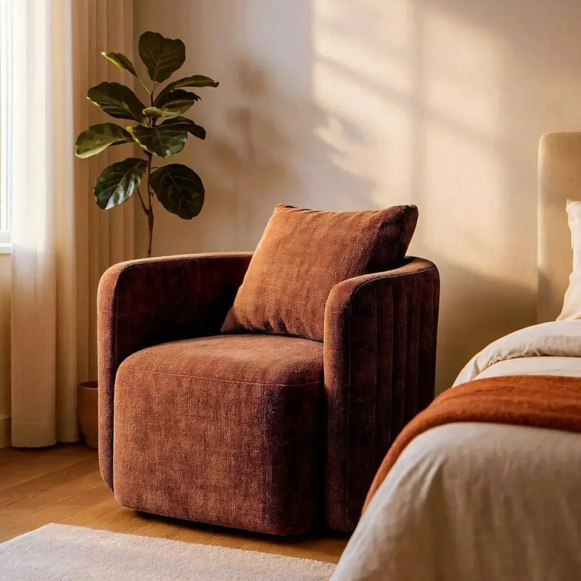 Sillón Giratorio Tapizado en Tejido Teja 615434