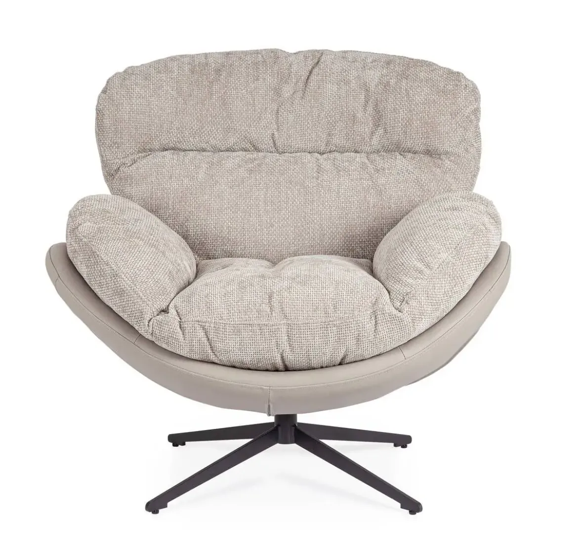 Sillón Giratorio Tapizado en Tela y Cuero Sintético Gris Oscuro y Vsion ADINDA 0732240