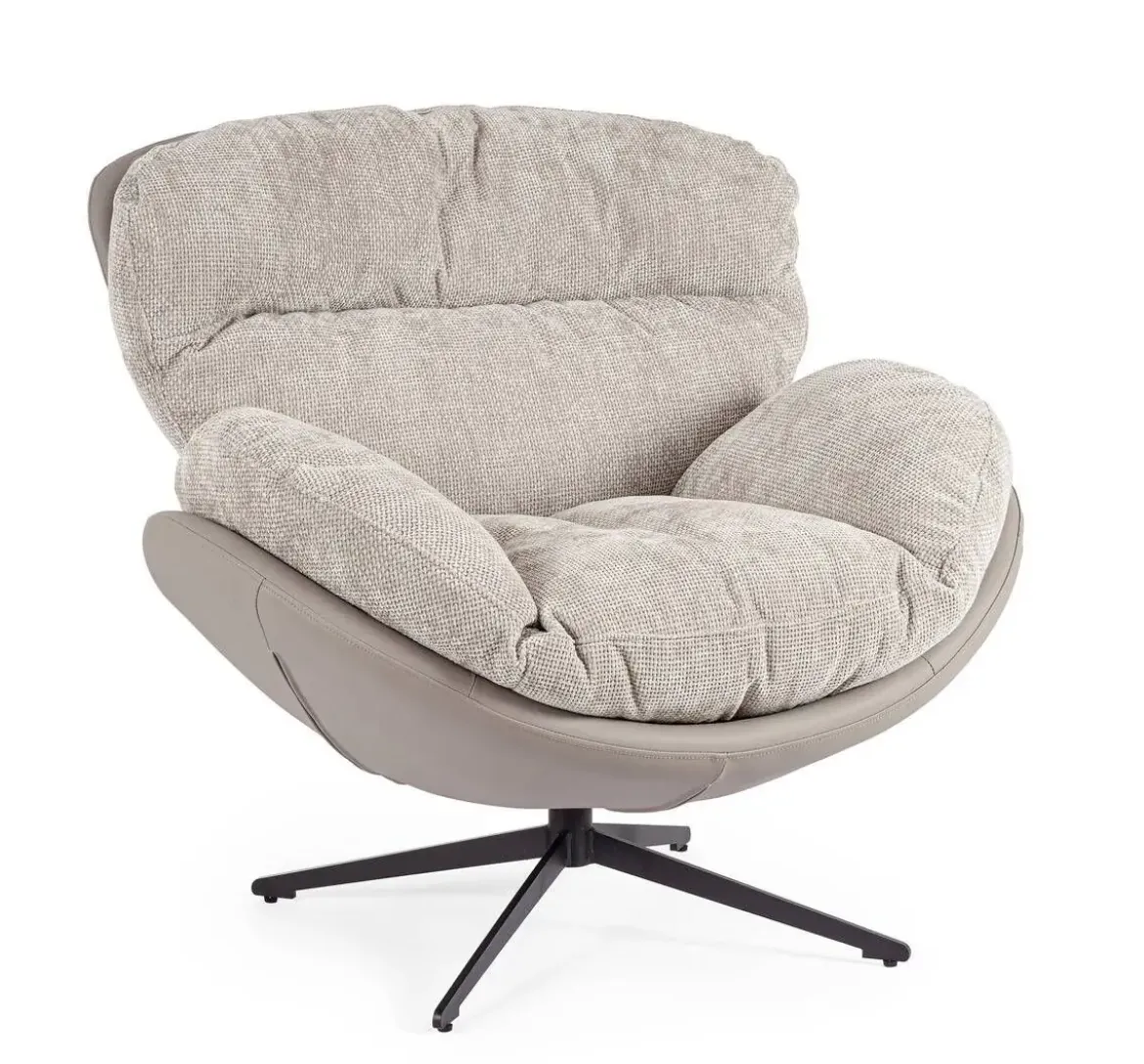 Sillón Giratorio Tapizado en Tela y Cuero Sintético Gris Oscuro y Vsion ADINDA 0732240
