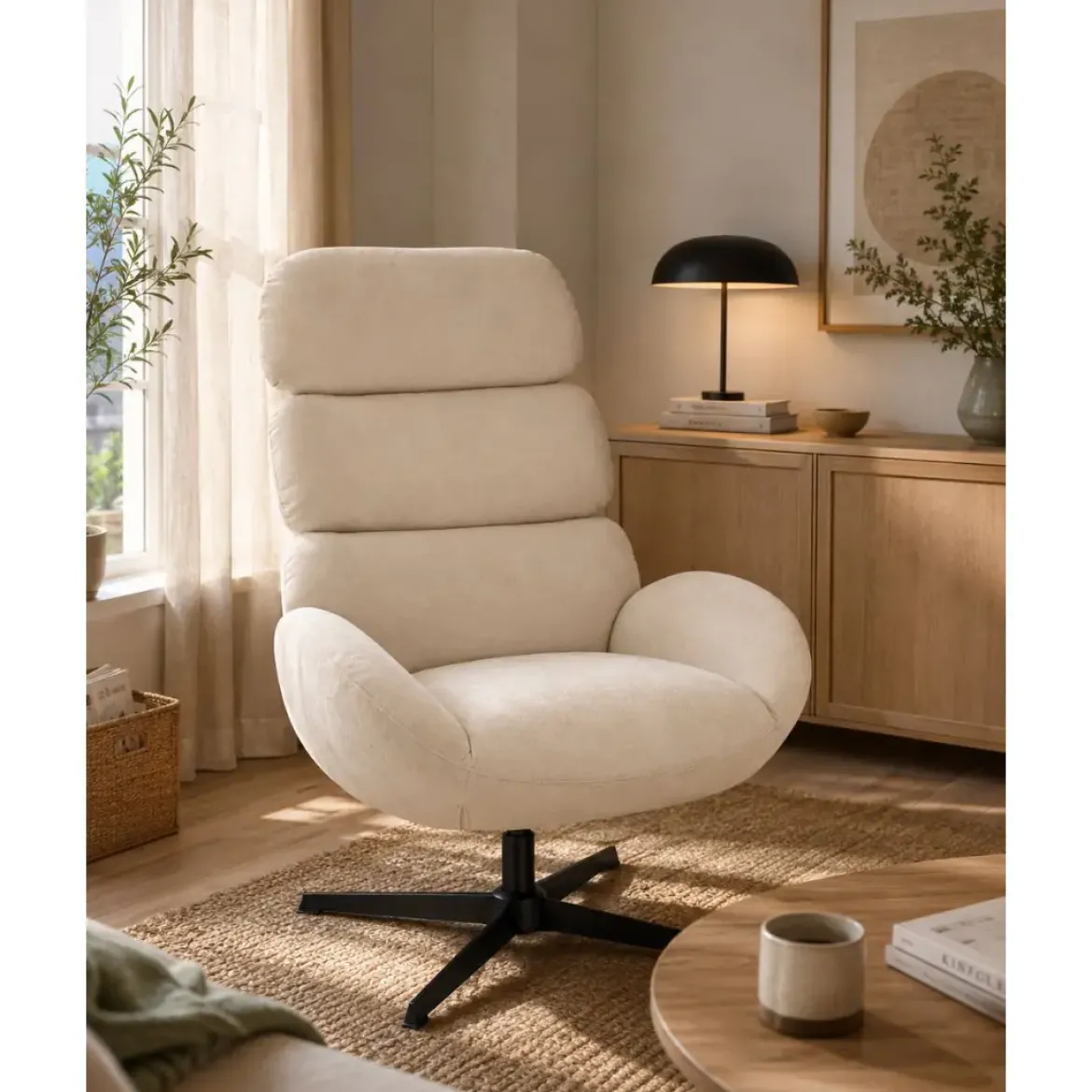 Sillón Giratorio Tapizado en Tejido Perla VIOLANTE 0733506
