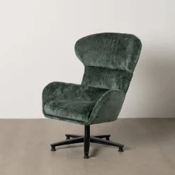 Sillón Giratorio Verde con Base Metálica y Tapizado Suave 612622