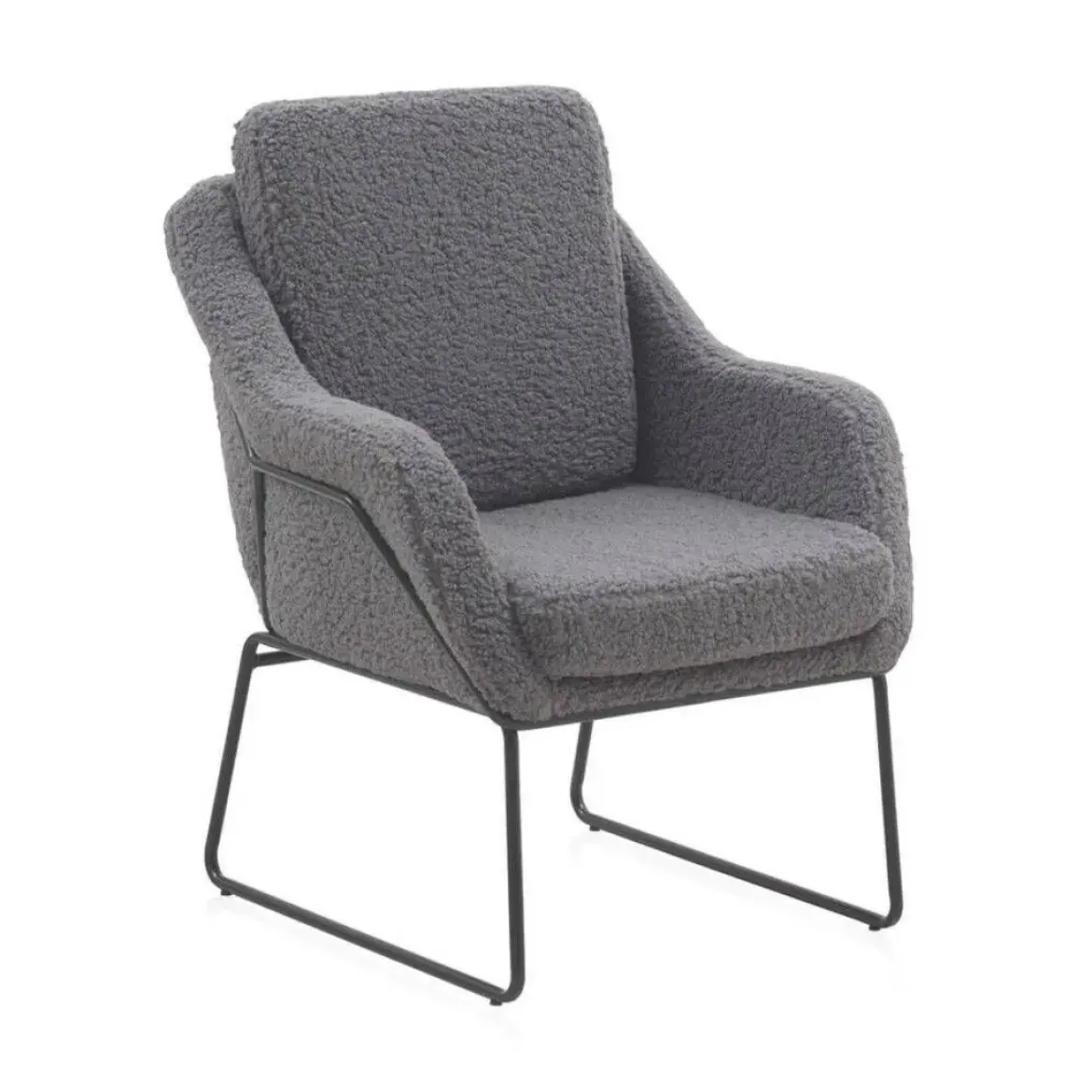 Sillón gris tapizado con patas metálicas negras GABAR 10780