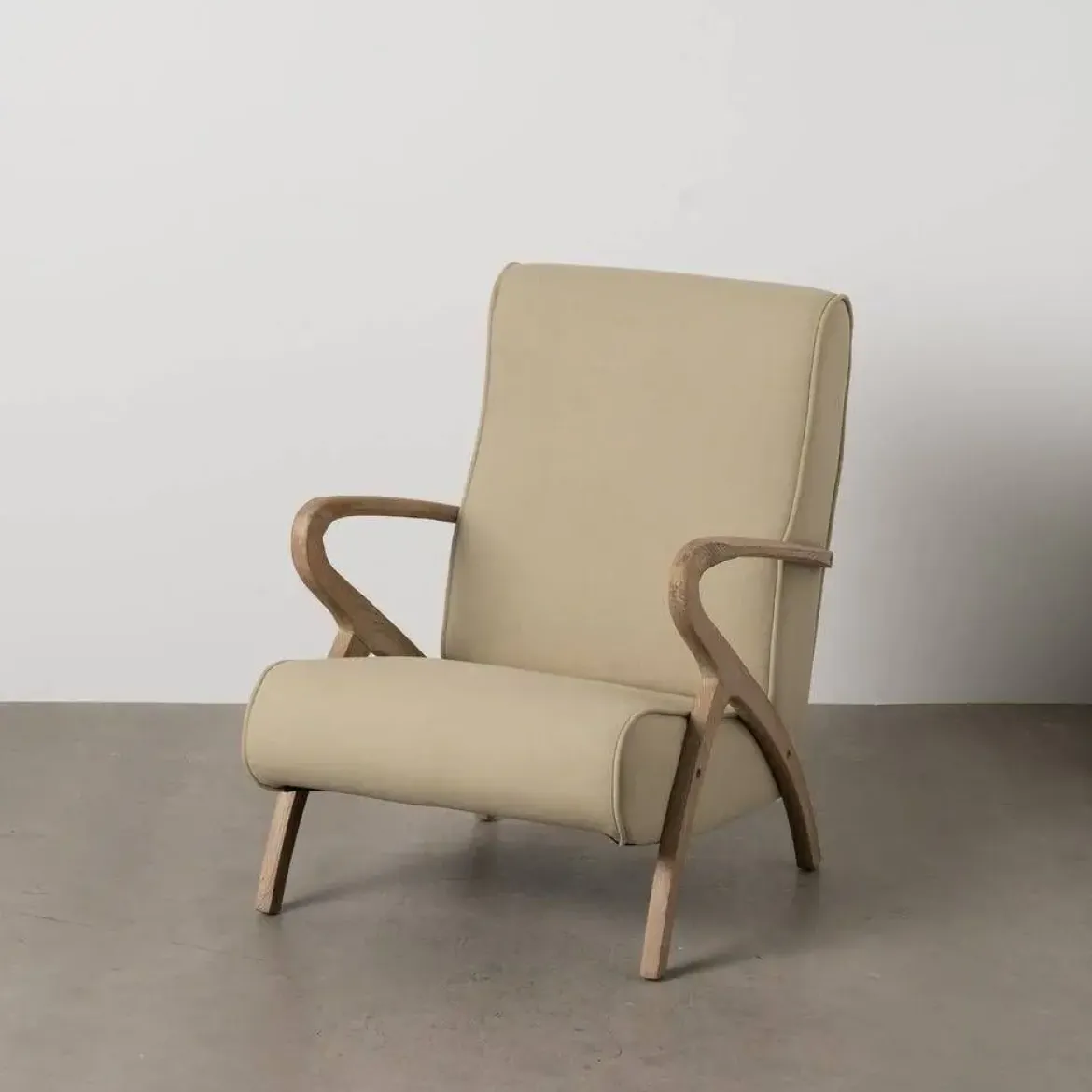 Sillón Natural con Estructura de Madera y Tapizado Beige 613836