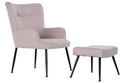 Sillón Orejero Tapizado en Poliéster Rosa con Reposapiés MB-191899