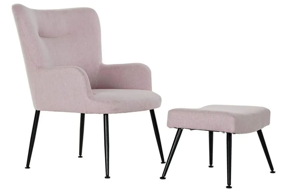 Sillón Orejero Tapizado en Poliéster Rosa con Reposapiés MB-191899