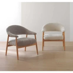 Sillón Pequeño de Madera de Roble Tapizado Blanco GABAR 11687