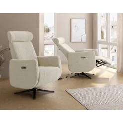 Sillón Relax Eléctrico Giratorio en Tela Nácar con USB VERA