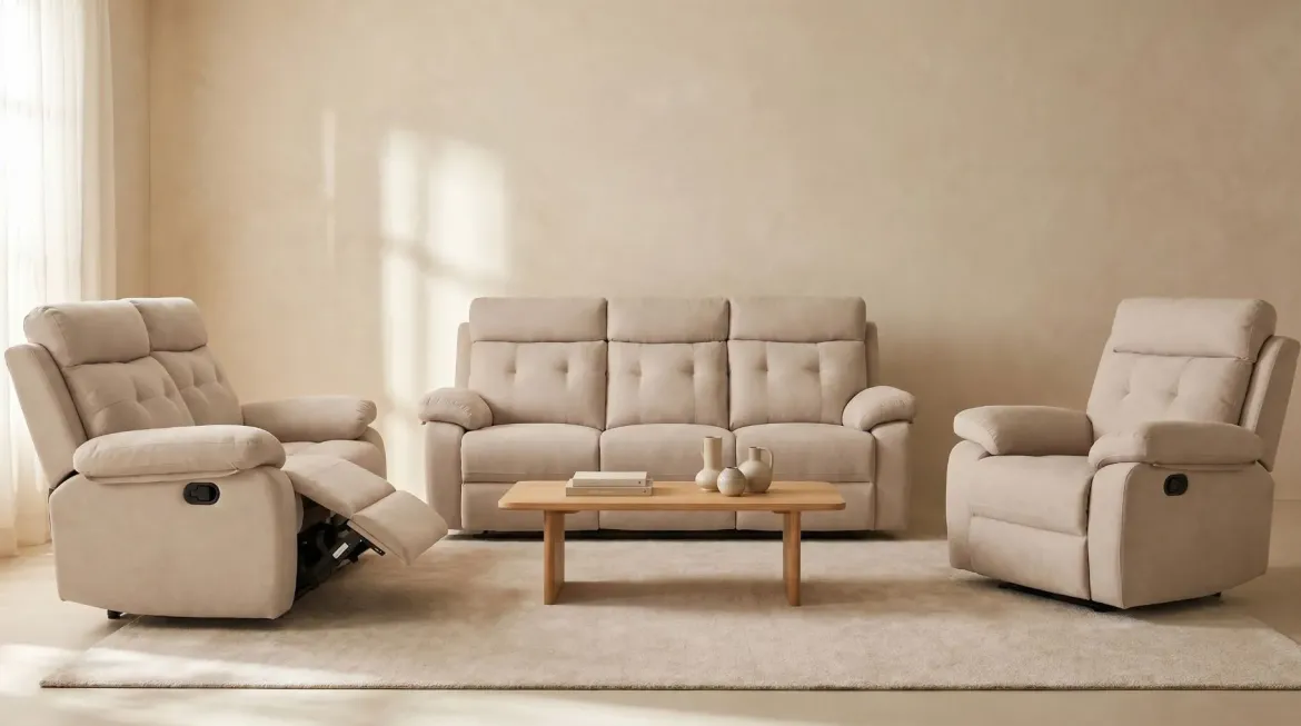 Sillón Relax Manual Tapizado en Tela CARIBE Beige