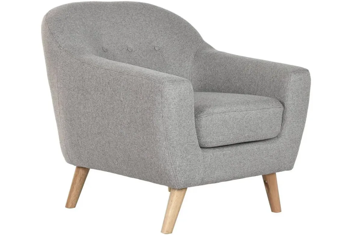 Sillón Tapizado en Poliéster Color Topo con Patas de Madera MB-221694