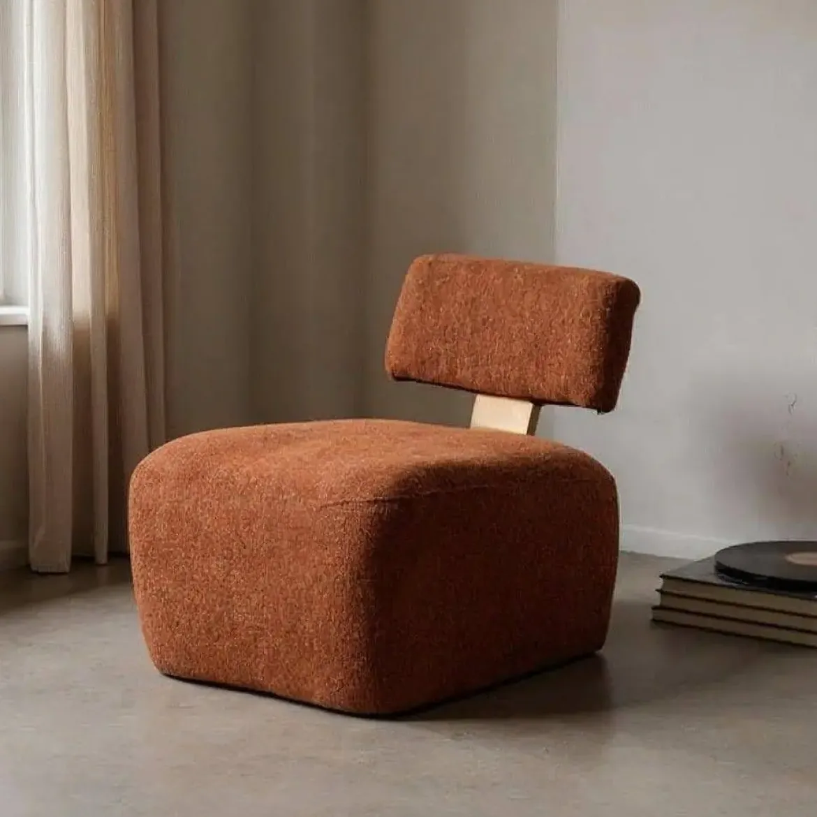 Sillón Tapizado Jaspeado Color Teja de Madera Nórdico 615253