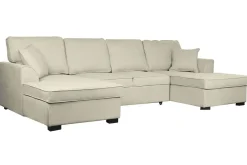 Sofá Cama Chaiselongue en Poliéster Arena con Estructura de Madera MB-218994