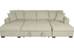 Sofá Cama Chaiselongue en Poliéster Arena con Estructura de Madera MB-218994