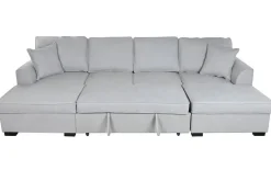 Sofá Cama Chaiselongue en Poliéster Gris con Estructura de Madera MB-211718