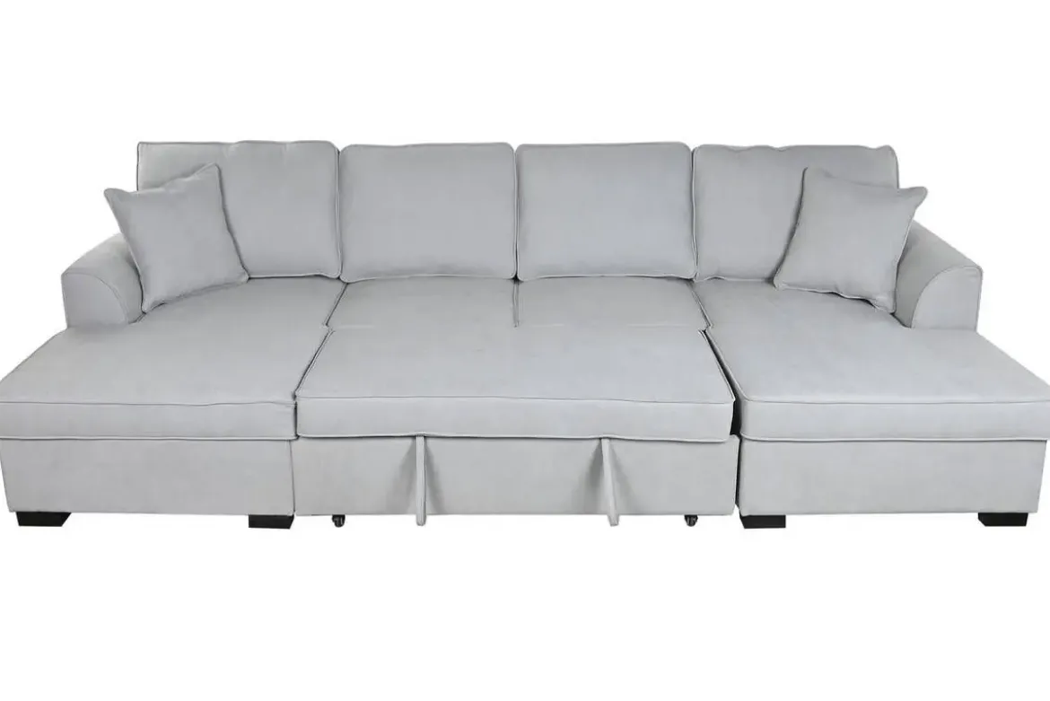 Sofá Cama Chaiselongue en Poliéster Gris con Estructura de Madera MB-211718