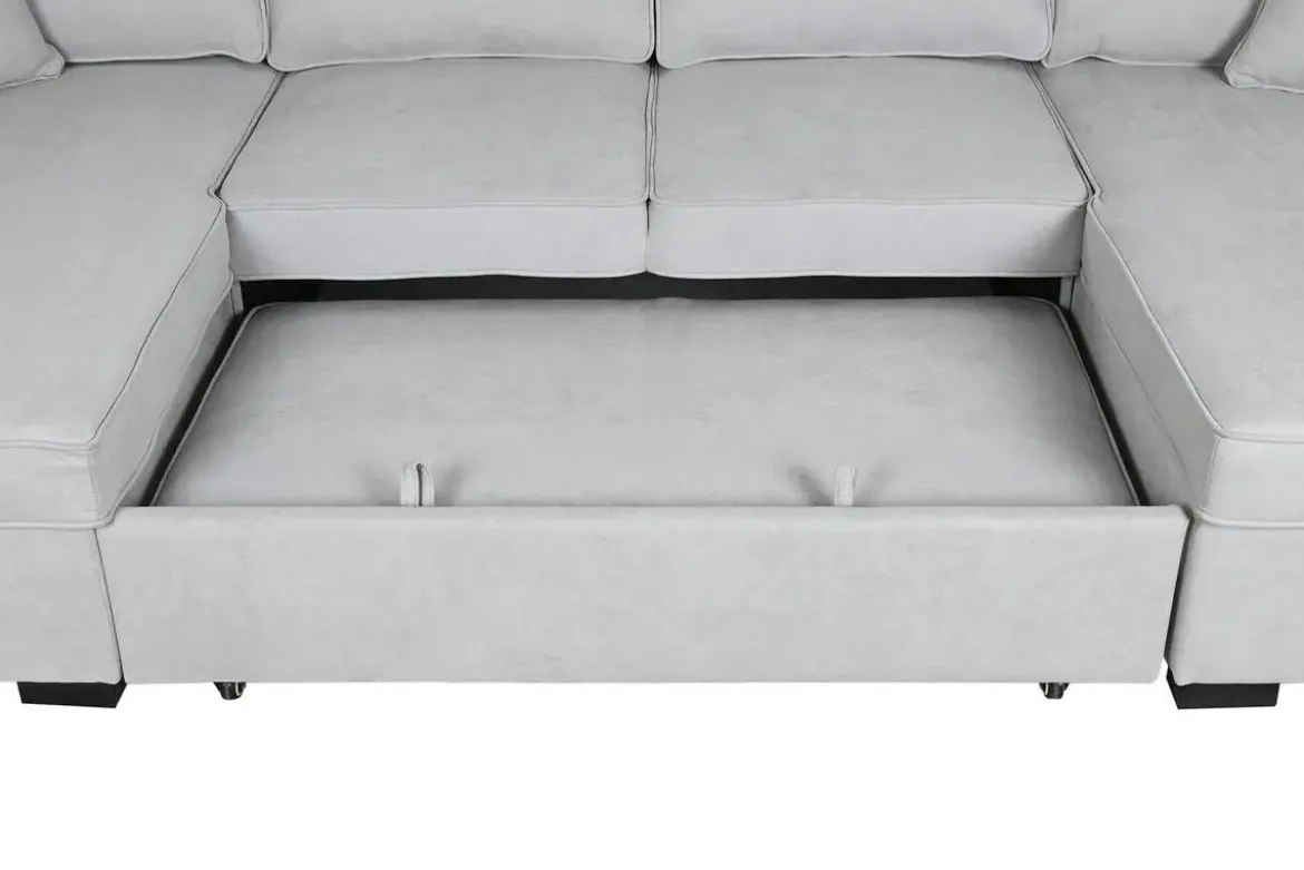 Sofá Cama Chaiselongue en Poliéster Gris con Estructura de Madera MB-211718