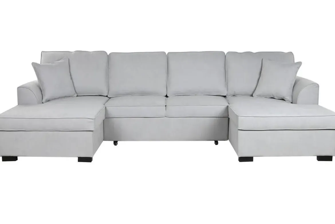 Sofá Cama Chaiselongue en Poliéster Gris con Estructura de Madera MB-211718
