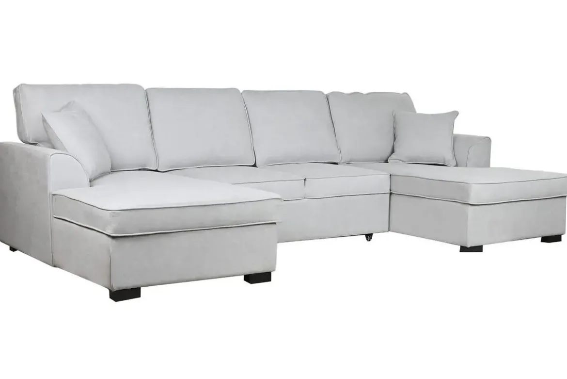 Sofá Cama Chaiselongue en Poliéster Gris con Estructura de Madera MB-211718